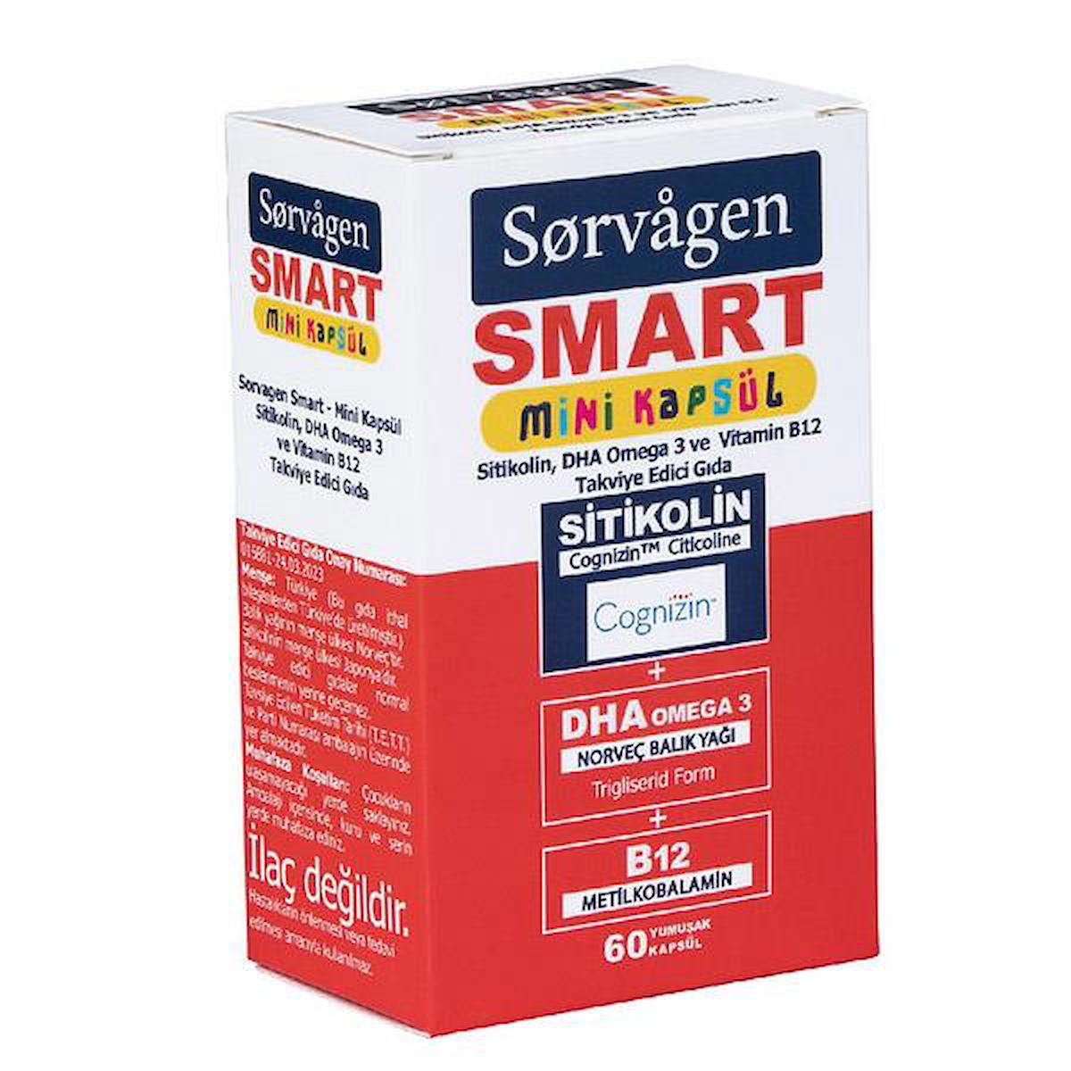 Sorvagen Smart Mini Sitikolin DHA Omega 3 ve B12 60 Kapsül