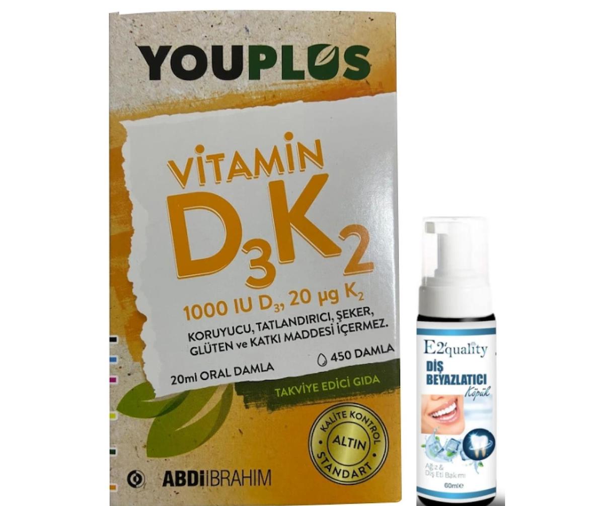 Youplus Vitamin D3K2 İçeren Takviye Edici Gıda 20 mll - Diş Beyazlatıcı Köpük Hediye