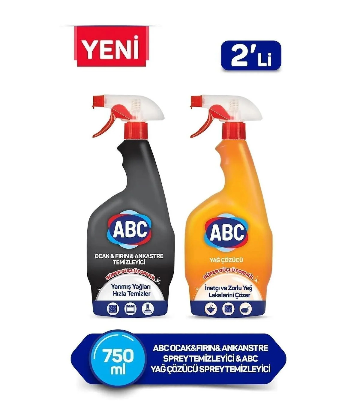 ABC Sprey Temizleyici Ocak Fırın Ankanstre 750 ml & Yağ Çözücü 750ml