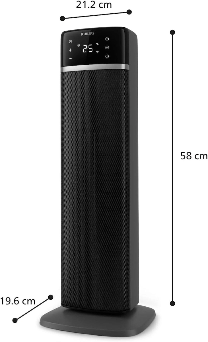 Kule Fan Isıtıcı, 2000W, sıcaklık ekranı, 60° salınım, sessiz