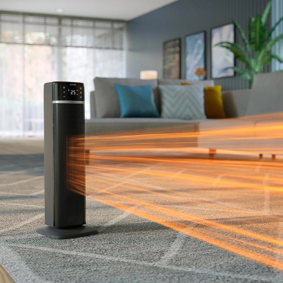 Kule Fan Isıtıcı, 2000W, sıcaklık ekranı, 60° salınım, sessiz
