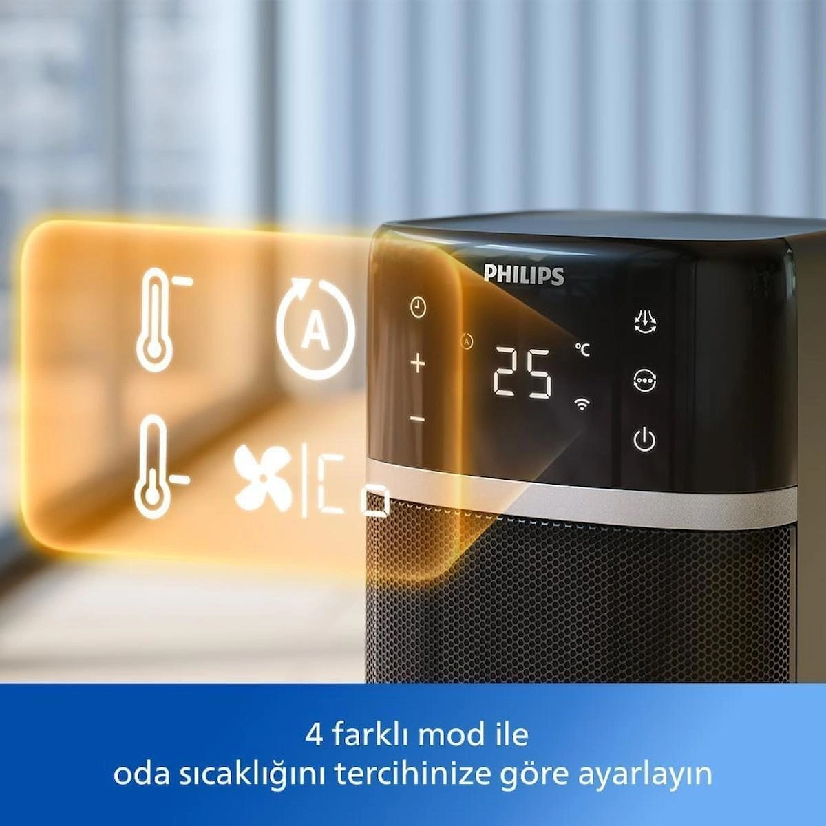 Kule Fan Isıtıcı, 2000W, sıcaklık ekranı, 60° salınım, sessiz