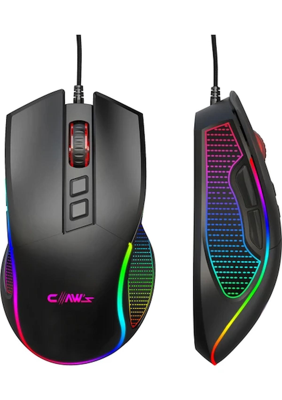 Claw’s Crossfire V1 12800 Dpi Full Wide RGB Özel ABS Doku & Claw’s Reflex Örgü Kablolu Gaming Mouse – Siyah