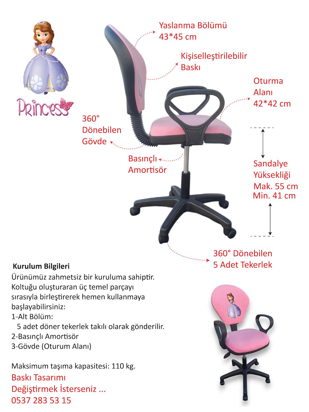 Pembe Prenses Sandalye Çocuk Odası Ders Çalışma Sandalyesi Ofis Koltuğu Kız Çocuk Sandalyesi