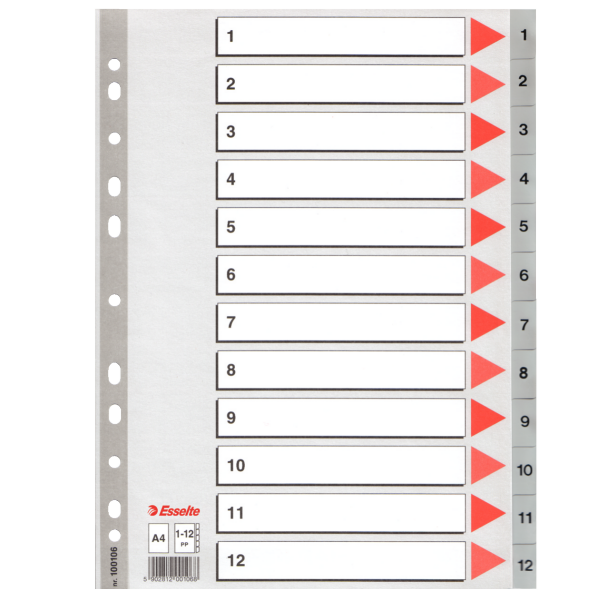 Esselte Seperatör 1-12 Rakamlı Plastik A4 100106