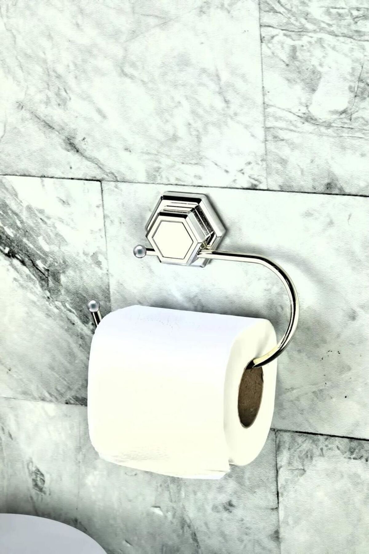 Altıgen Yapışkanlı Gümüş Açık Tuvalet Kağıtlığı Wc Kağıtlık Tutucu Peçetelik