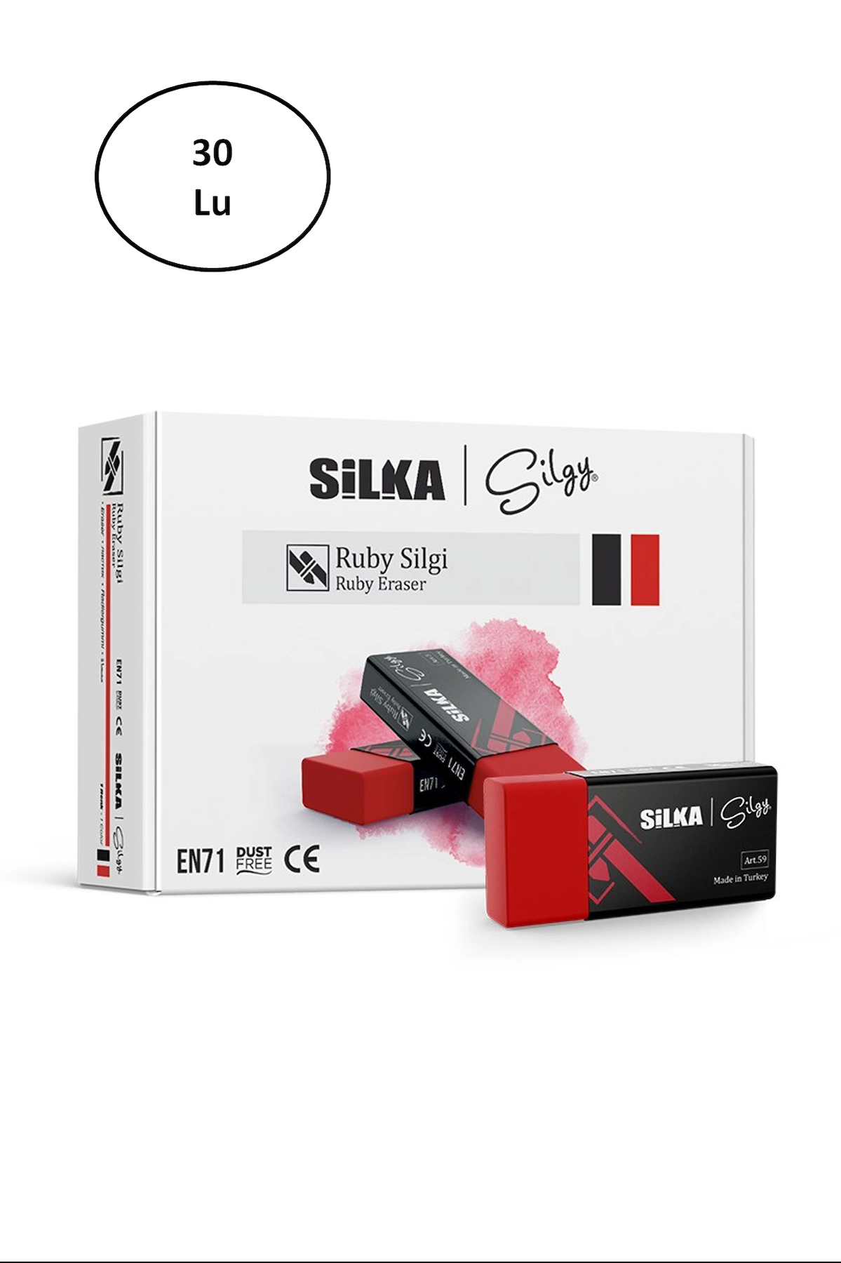 Silka Art.59 Ruby Kırmızı Sınav Silgisi 30'lu