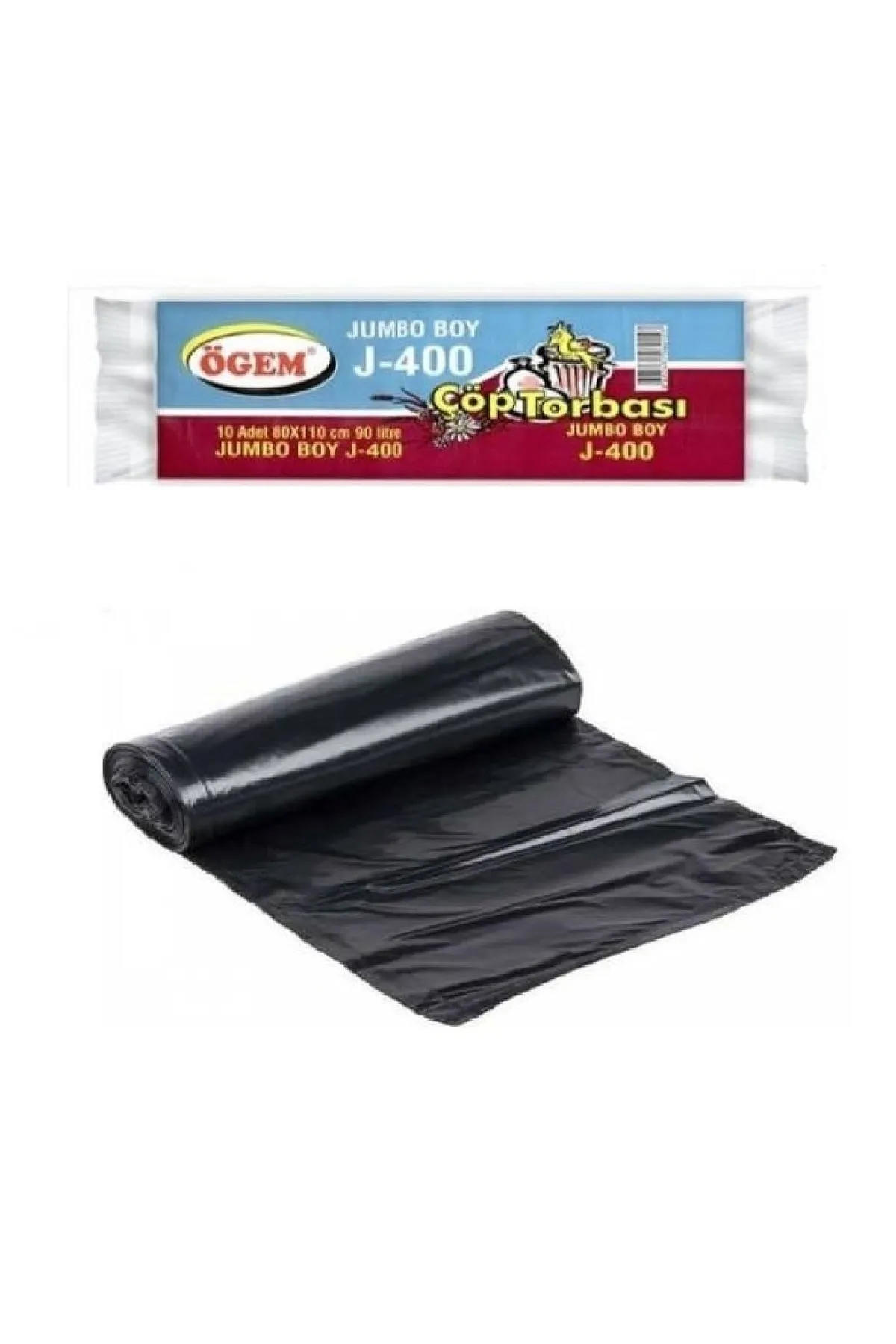 J-400 Jumbo Boy Çöp Torbası 80 x 110 cm 10 Lu Rulo x 1 Paket = 10 Adet (Siyah)