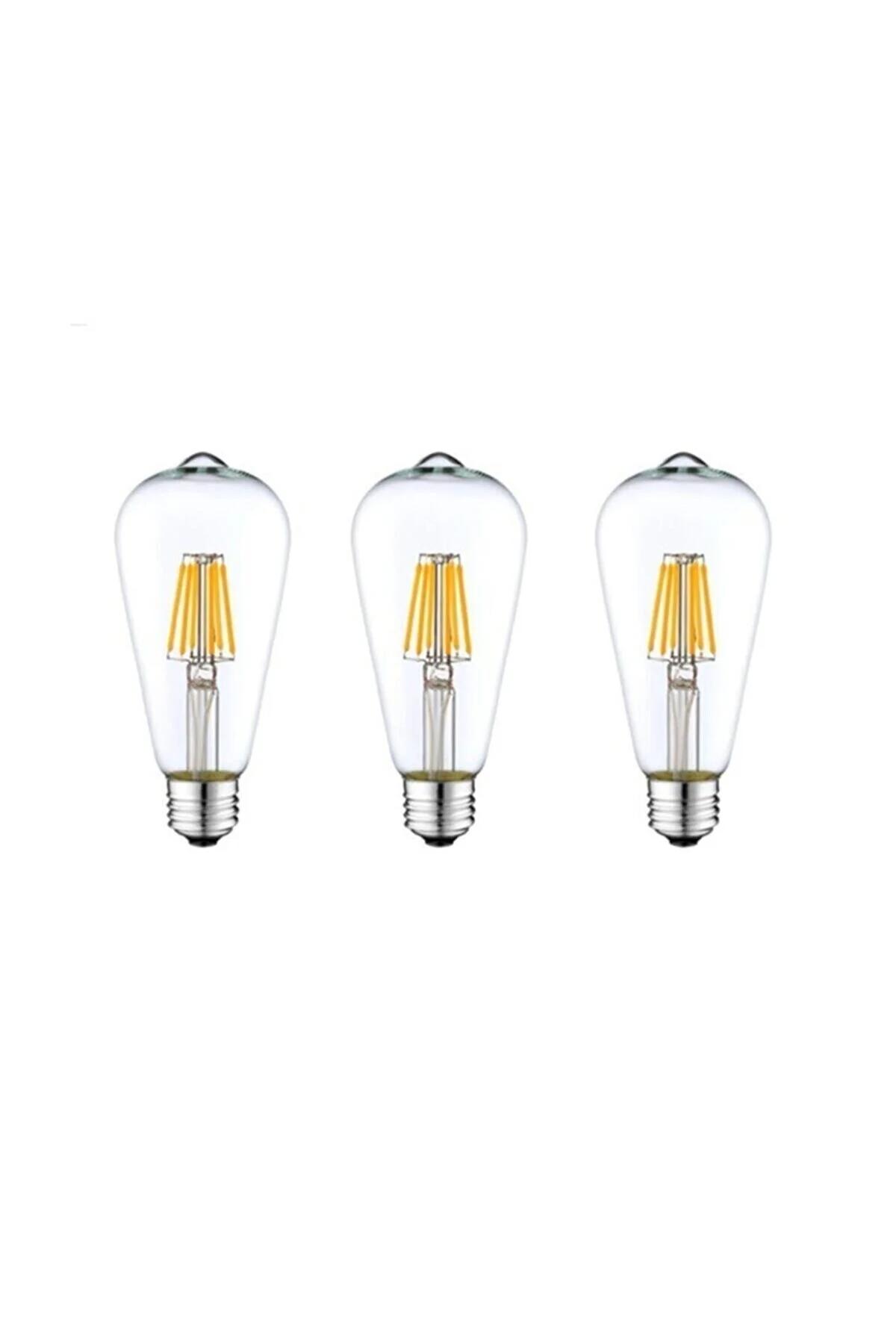 St64 4w 6500k Beyaz Led Rustik 3'lü Paket Dekoratif Ampul Vintage Aydınlatma