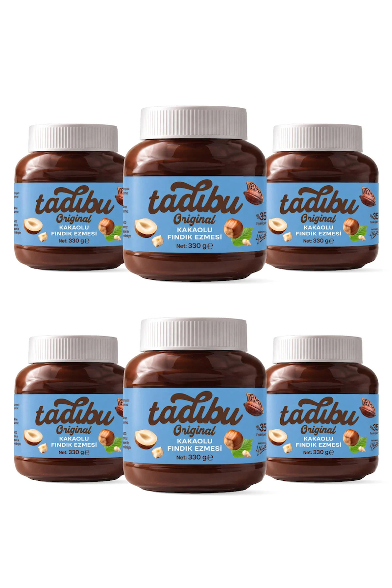 TADIBU Kakaolu Fındık Ezmesi 330g x 6 Adet – %35 Yoğun Fındık Oranı, Katkısız, Sürülebilir Fındık Çikolatası