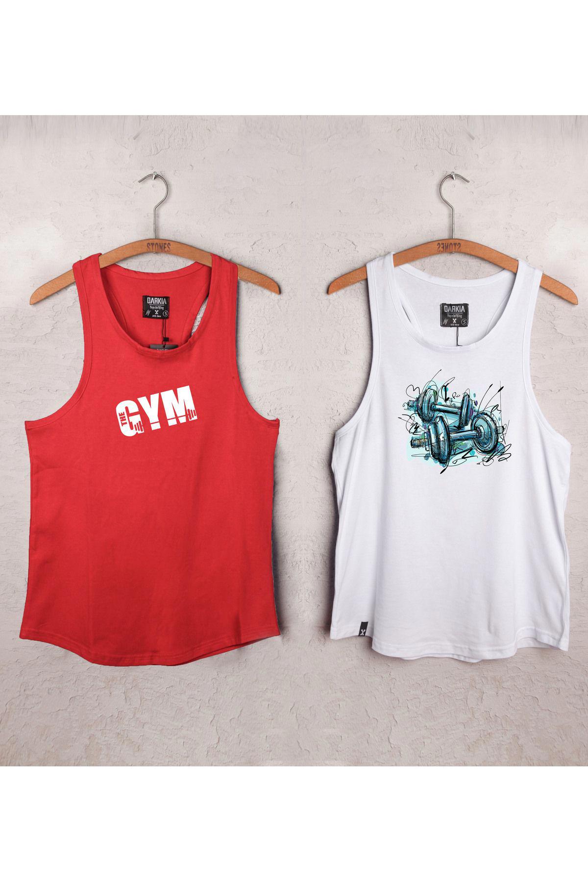 Gym Halter  Baskılı Erkek Fit Y-Back Gym Fitness 2'li Kolsuz Sporcu Atleti Tişörtü