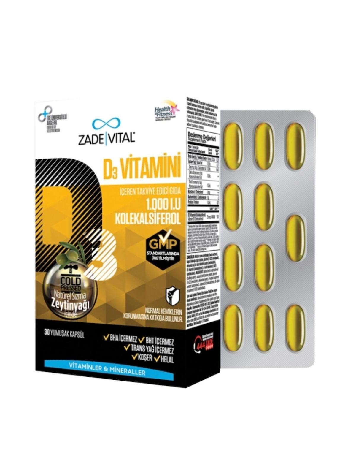 Zade Vital D3 Vitamini 1000 IU 30 Kapsül