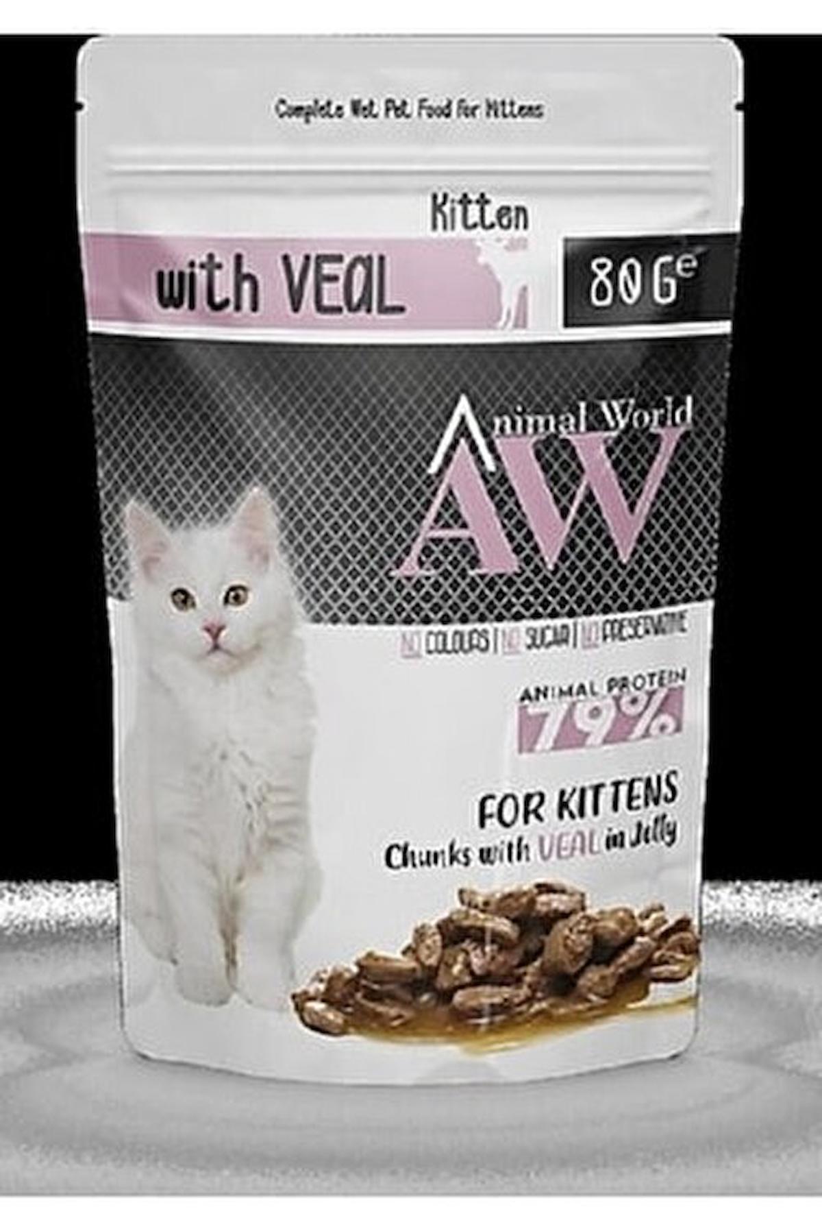 10 ADET ANİMAL WORLD KEDİLER İÇİN DANA ETLİ POUCH MAMA 80 Gr