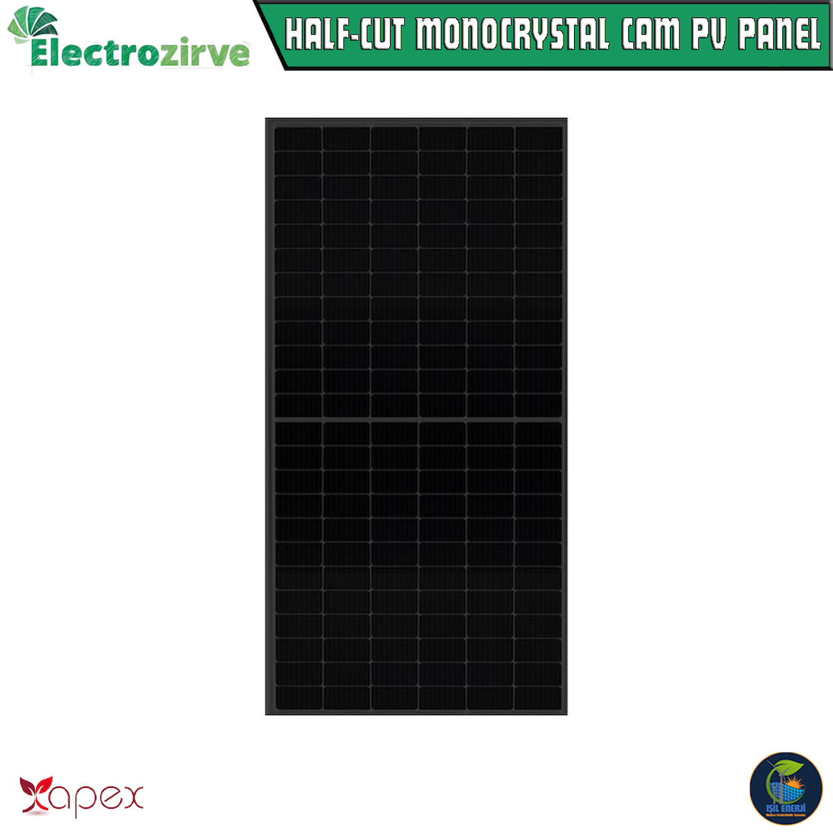 ELECTOZİRVE APEX 455 WATT HALF-CUT MONOKRİSTAL FULL BLACK CAM GÜNEŞ PANELİ