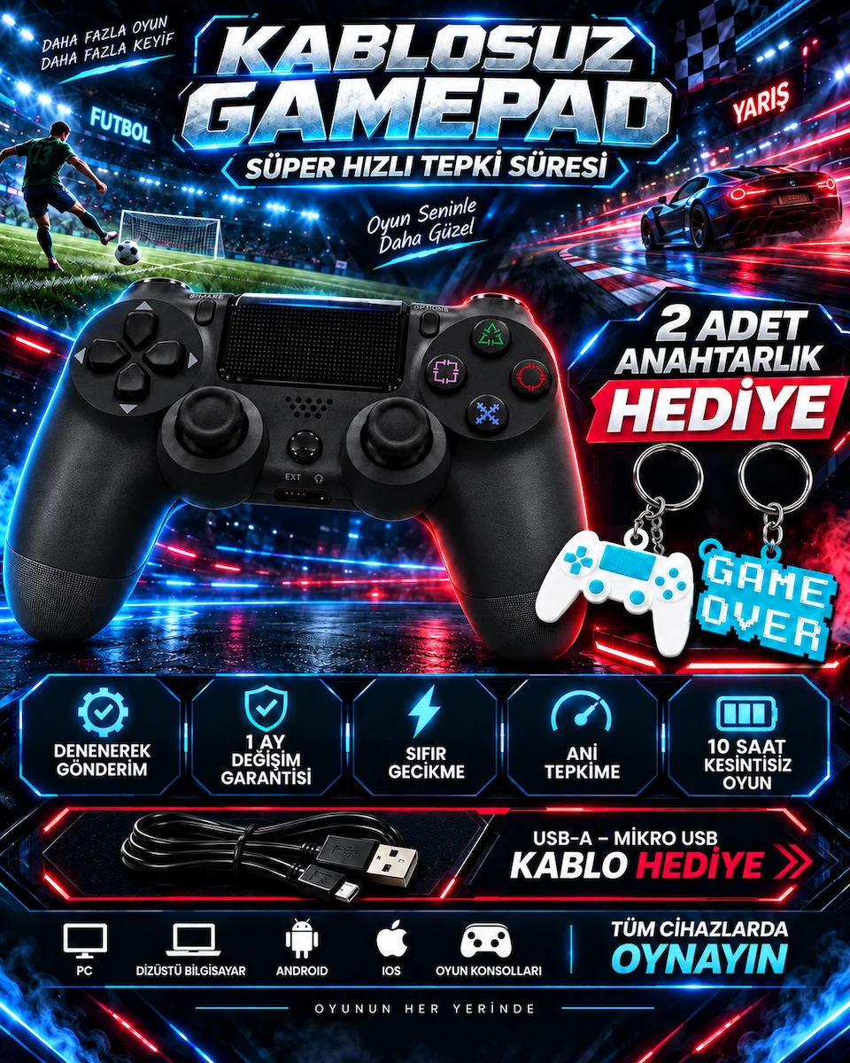 Dexxony PS4 Uyumlu Kablosuz Bluetooth Oyun Kolu – PC/Android TV, Sıfır Ölü Bölge, Siyah