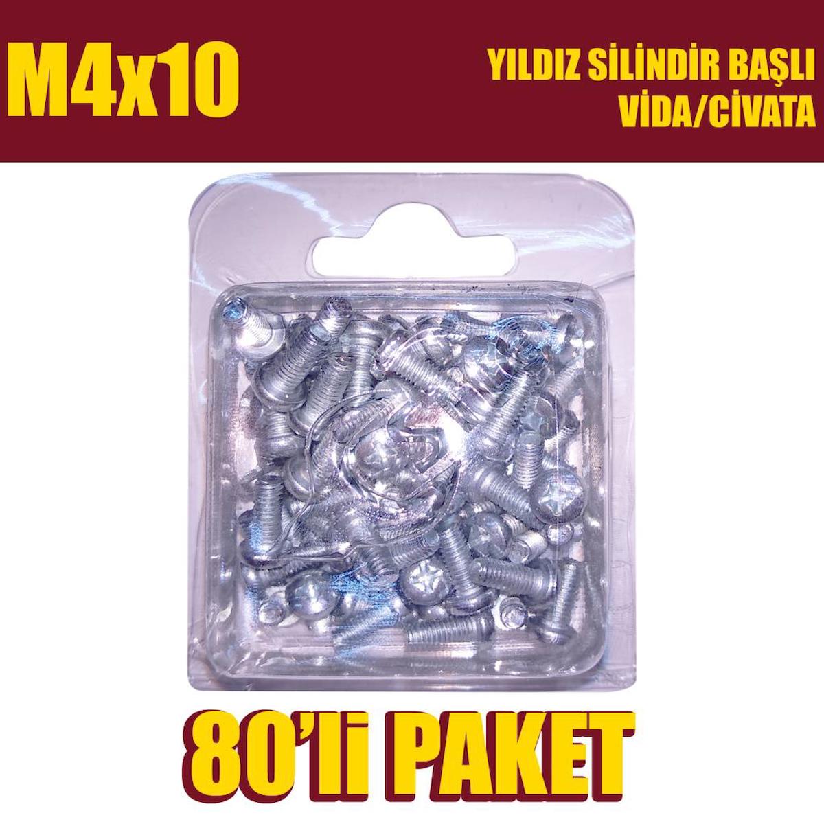 M4x10 Yıldız Silindir Başlı (YSB) Vida/Civata 80 Adet