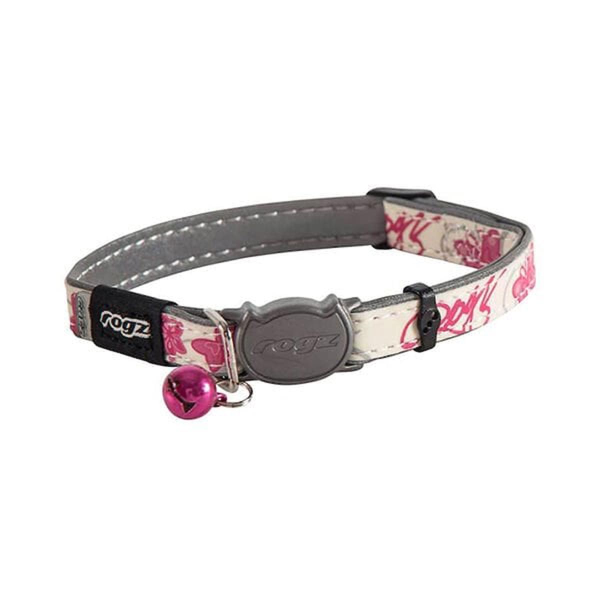 Rogz Catz GlowCat Halsband Pembe Kelebek Desenli Çıngıraklı Kedi Boyun Tasması Small 1.1x20-31 Cm