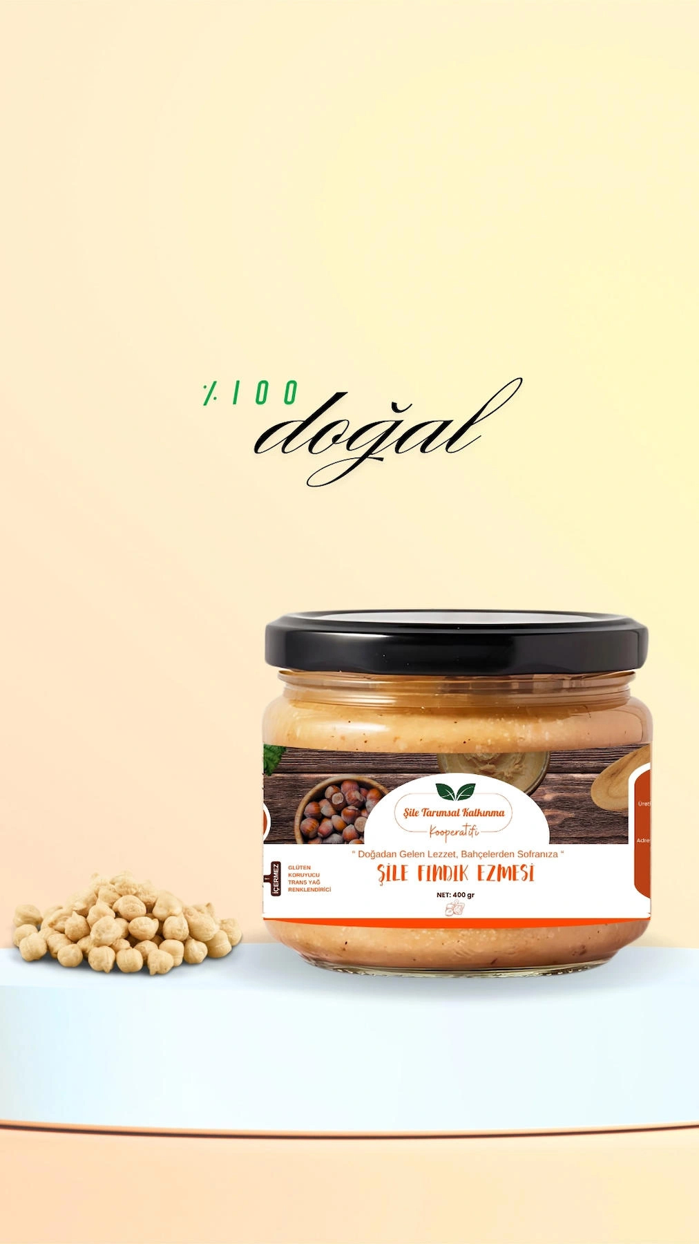 Doğal Şekersiz Fındık Ezmesi 400 gr - Şile Tarımsal Kalkınma Kooperatifi Fındık Ezmesi Katkısız