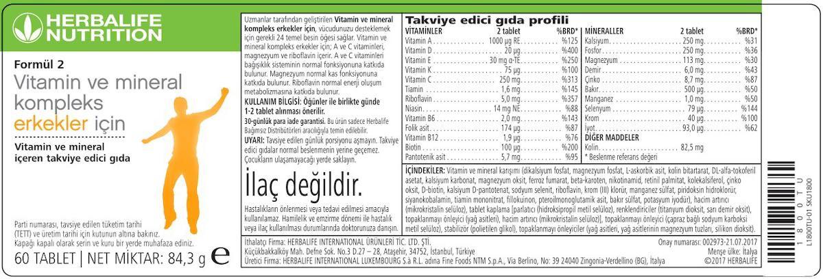 Herbalife Erkek Vitamini Formül 2