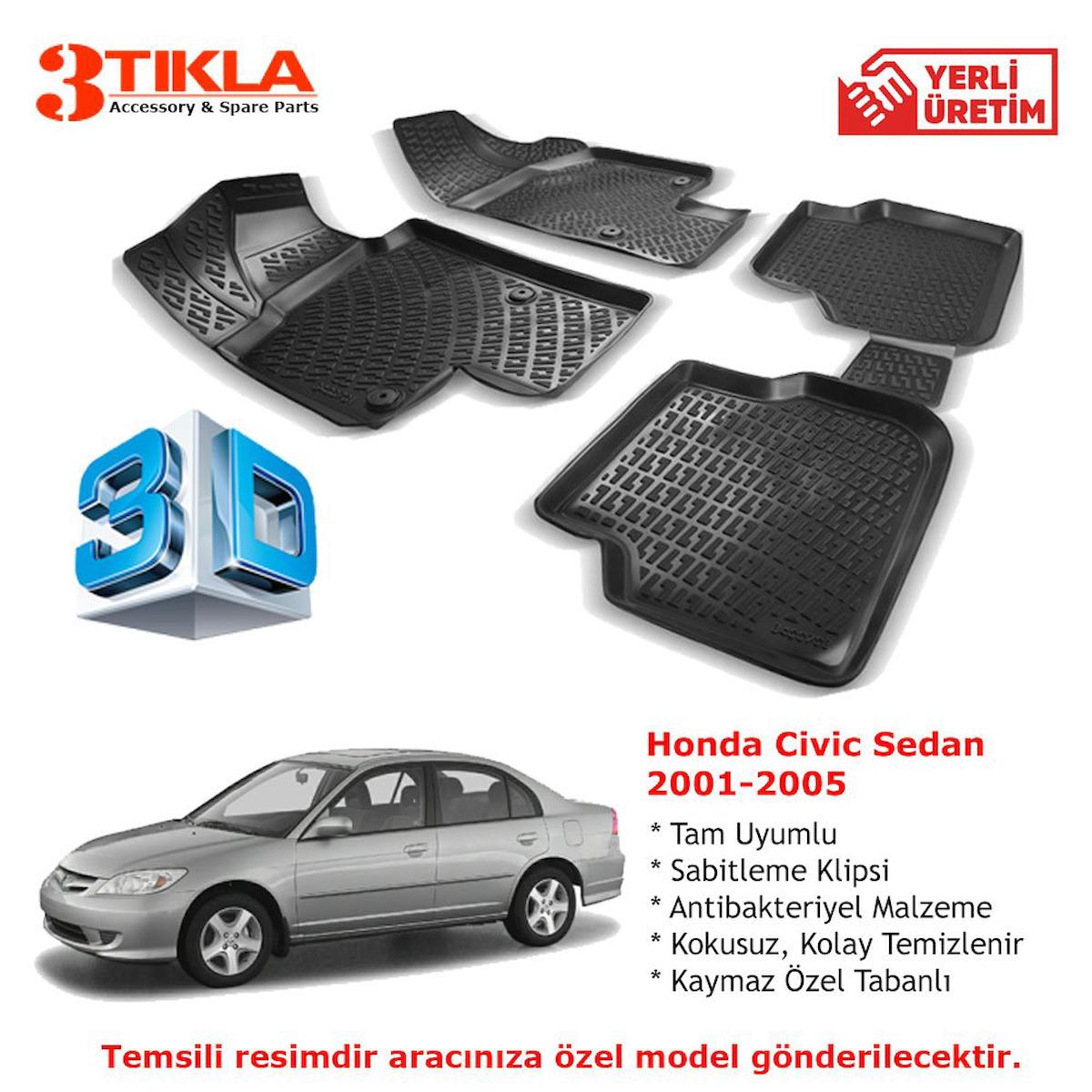 Honda Civic Sedan 2001-2005 Premium 3D Havuzlu Paspas Seti