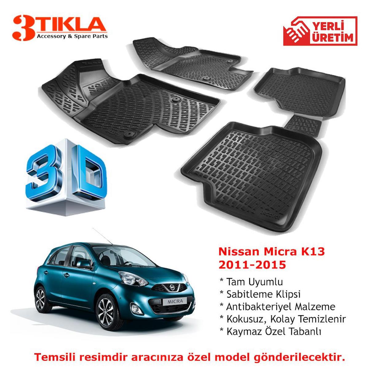 Nissan Micra K13 2011-2015 Premium 3D Havuzlu Paspas Seti