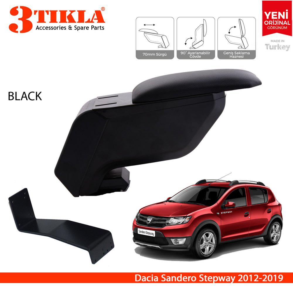 3 Tıkla Dacia Sandero Stepway 2012-2019 Delmesiz Çelik Ayaklı Siyah Kolçak Kol Dayama