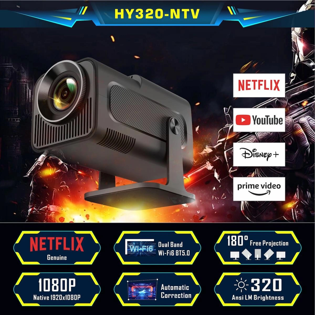 HY320 Android 11 Mini Projeksiyon Cihazı 720P HD 4K Destek WiFi 6 Bluetooth Taşınabilir Akıllı Projektör Ev Sinema