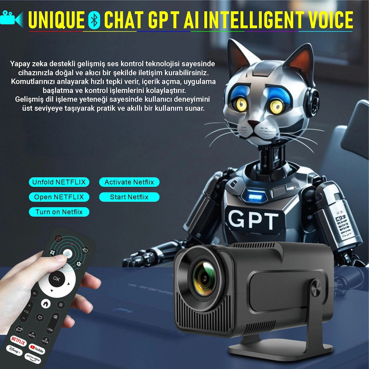 HY320 Android 11 Mini Projeksiyon Cihazı 720P HD 4K Destek WiFi 6 Bluetooth Taşınabilir Akıllı Projektör Ev Sinema
