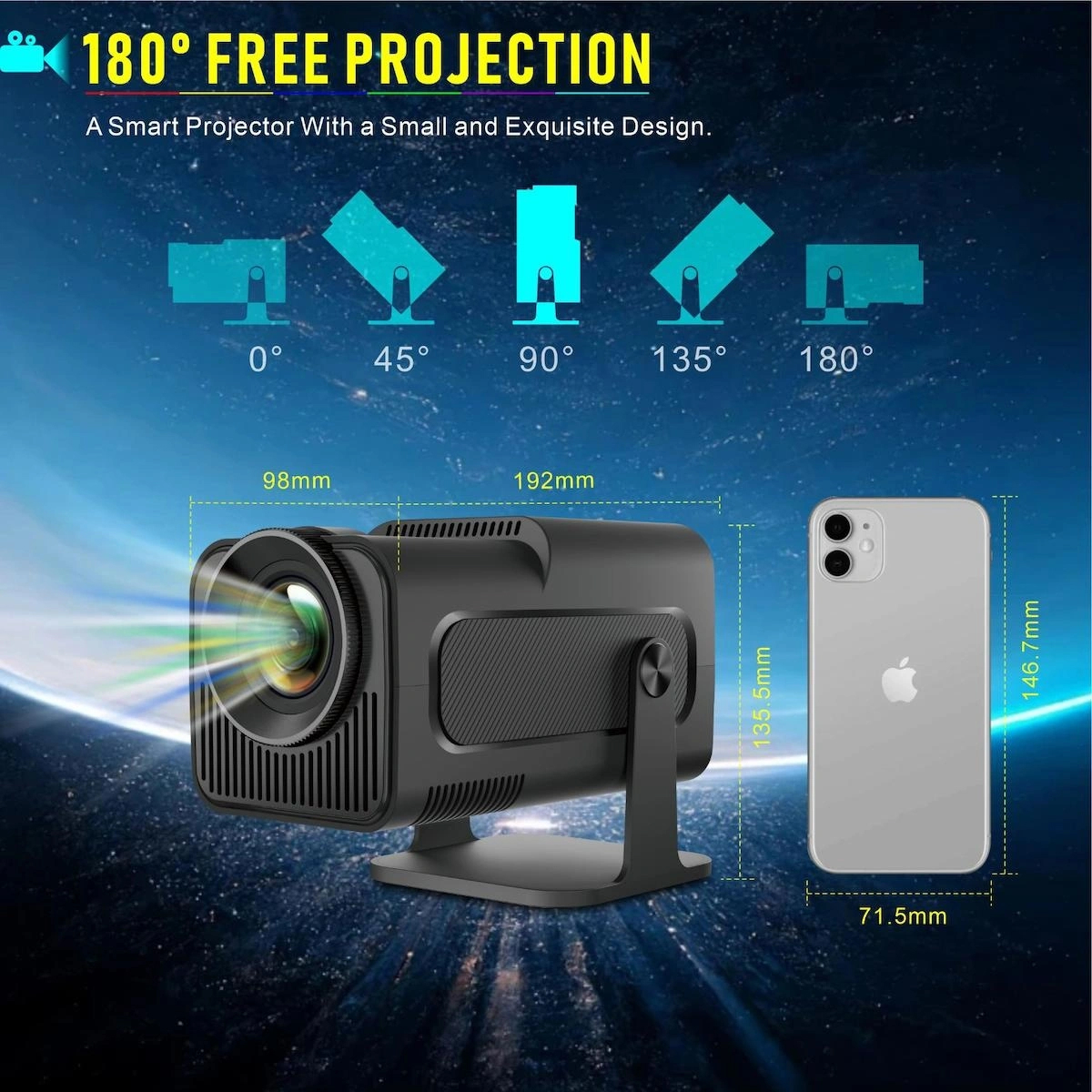 HY320 Android 11 Mini Projeksiyon Cihazı 720P HD 4K Destek WiFi 6 Bluetooth Taşınabilir Akıllı Projektör Ev Sinema