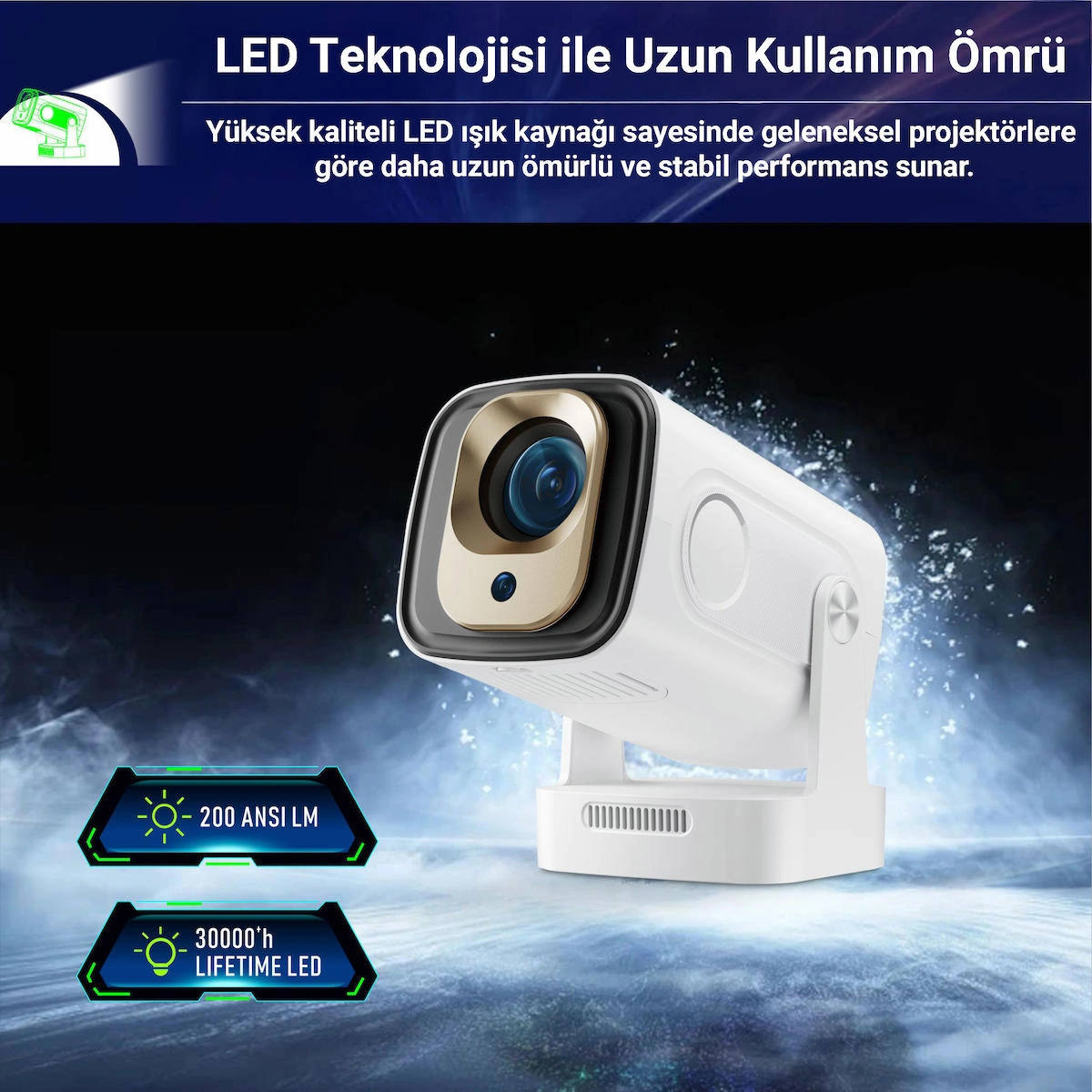 HY260 Pro Akıllı Projektör | 1080P Full HD | 4K Destekli | Android 11 | WiFi 6 & Bluetooth 5.4 | Otomatik Odaklama | 200 ANSI | Taşınabilir Ev Sinema Cihazı