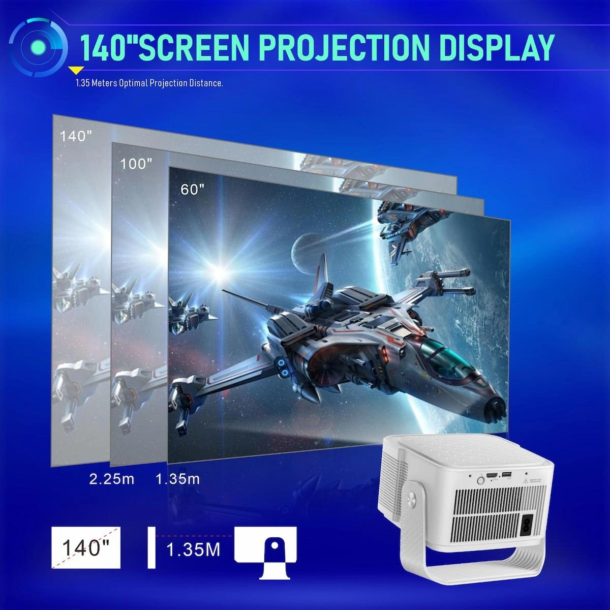 HY350MAX Android 14 Akıllı Projeksiyon Cihazı 1080P Full HD 500 ANSI Lümen WiFi 6 Bluetooth 5.4 Auto Focus Ultra Kısa Mesafe 4K/8K Destekli Mini Projeksiyon