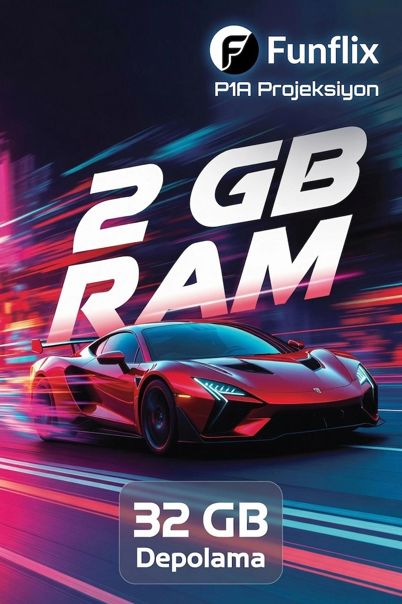 FunFlix P1A Android 12 4K Destekli 2 GB Ram Bluetooth Kumanda 5G Wi-Fi LED Full HD Projeksiyon Cihazı, 150W lamba, 300 inç görüntü