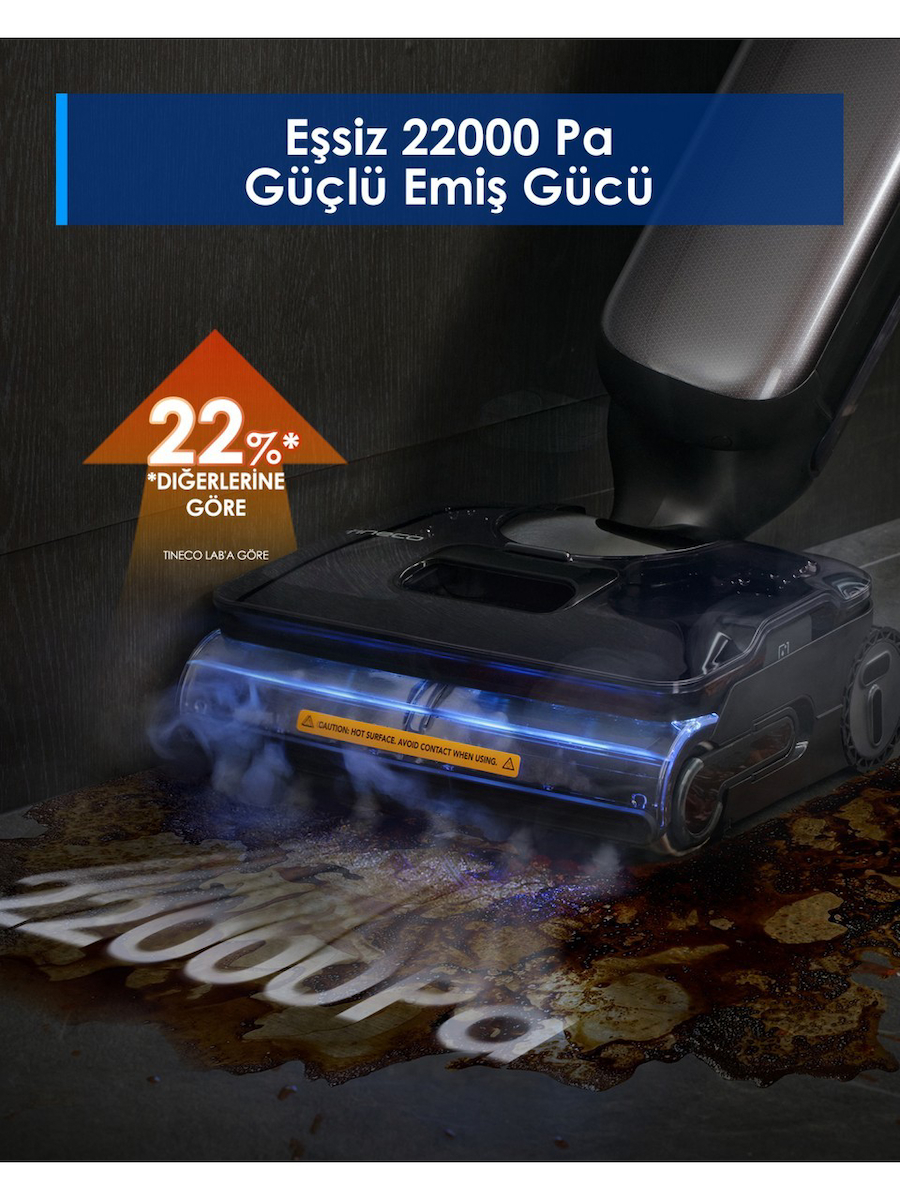 Tineco Floor One S9 Artist Steam Kablosuz Buharlı Akıllı Islak Kuru Süpürge, Zemin Temizleyici Paspas, 140°C Yüksek Isılı Hypersteam Buhar Teknolojisi, 22KPA Güçlü Emiş