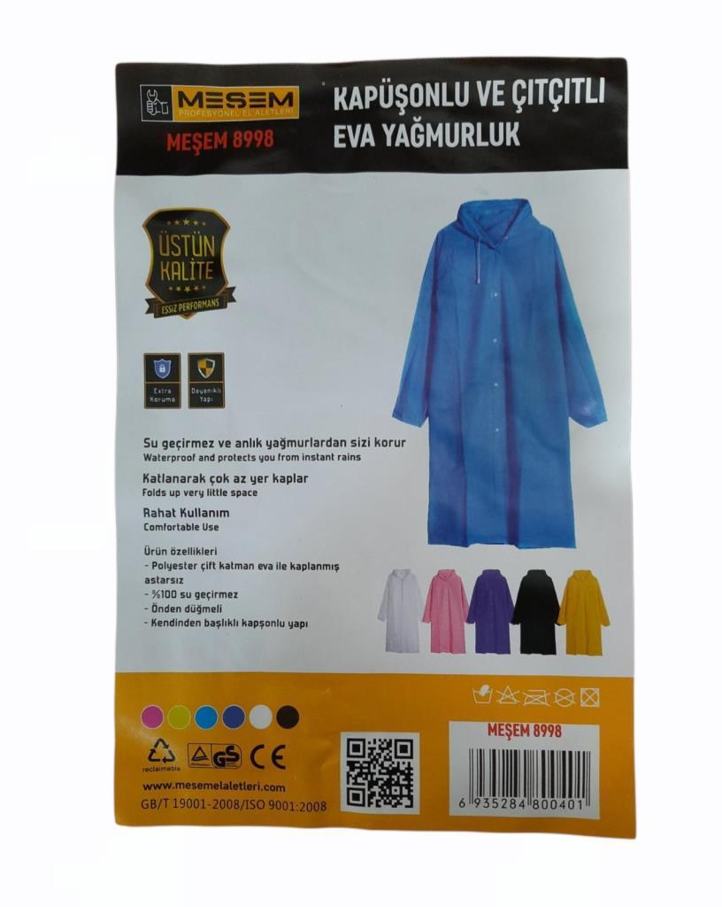 Meşem 8998 Kapüşonlu ve Çıtçıtlı Eva Yağmurluk