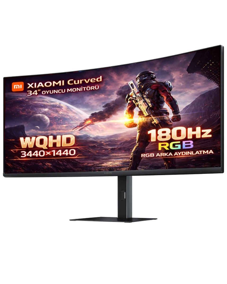 Xiaomi Curved G34Wqi 34″ Va 180 Hz 1 Ms Rgb Ortam İ̇Şığı Wqhd 3440 X 1440 Oyuncu Monitörü
