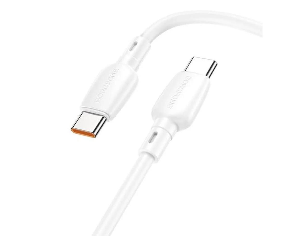 Borofone Şarj Kablo 100W Type-C to Type-C Hızlı Şarj ve Data Kablosu Uzunluk 1 Metre Beyaz USB-C to USB-C BX93