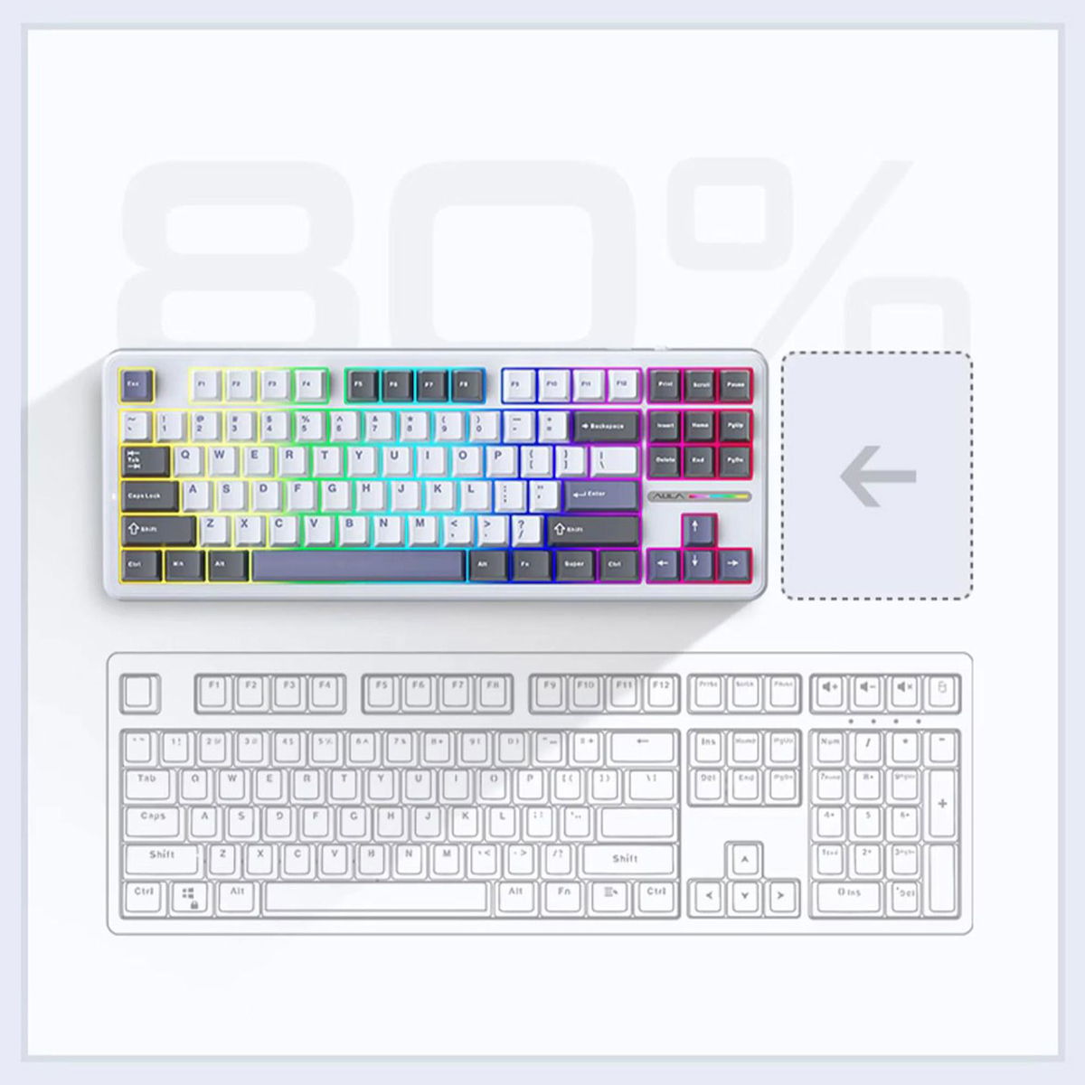 Aula F87 Mekanik RGB TKL GrayWood V3 Switch Kablosuz Makrolu Hot Swap Klavye Siyah