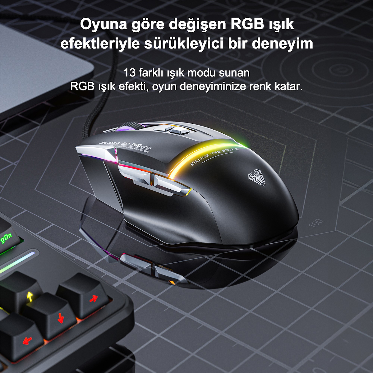 Aula S12 Pro 12800 DPI 8 Tuşlu Makrolu Kablolu Optik Gaming Oyuncu Mouse Beyaz