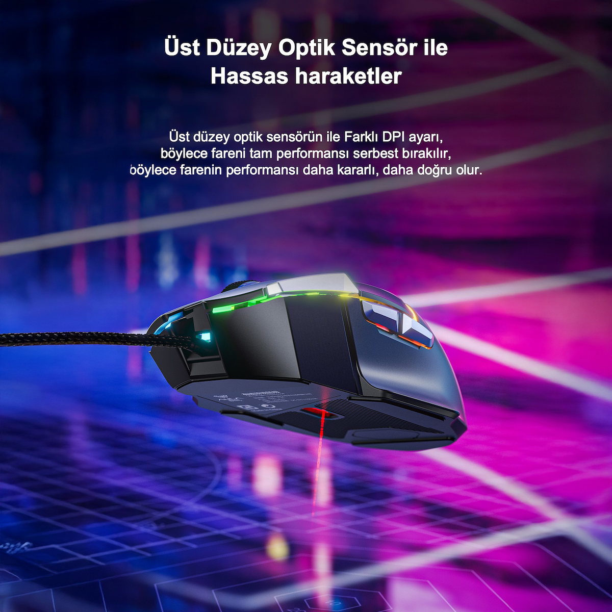 Aula S12 Pro 12800 DPI 8 Tuşlu Makrolu Kablolu Optik Gaming Oyuncu Mouse Beyaz