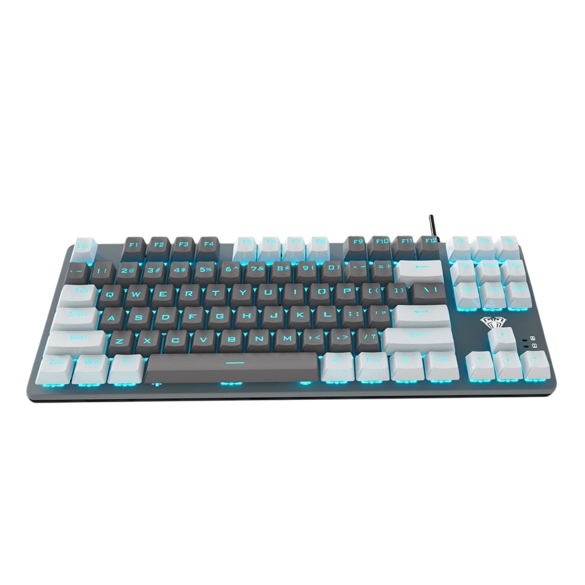 Aula F3287 Mavi Işıklı Kablolu Mekanik İngilizce Q TKL Gaming Oyuncu Klavyesi Gri