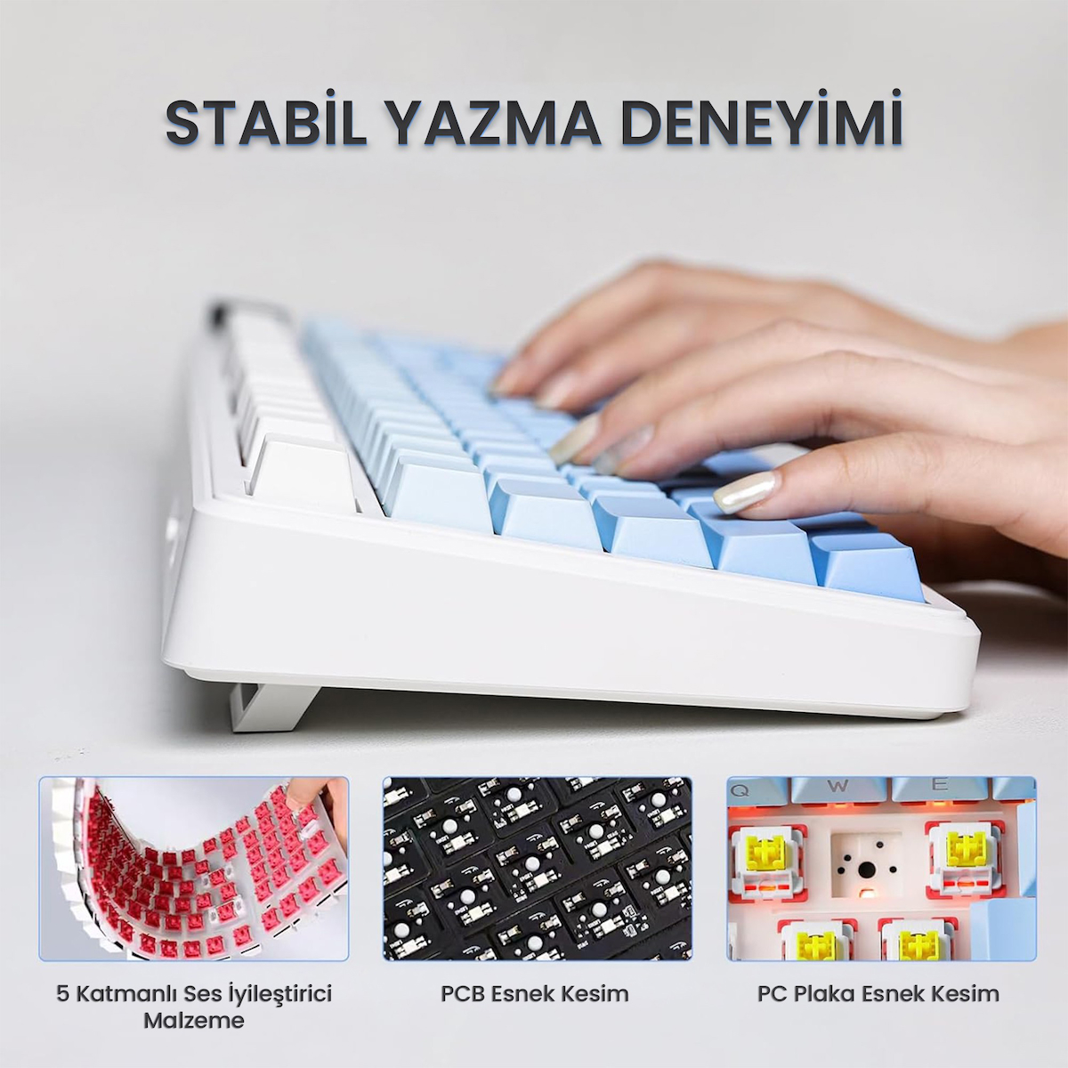 Aula F99 Pro 3 Modlu RGB Hot Swap Mekanik Nimbus V3 Switch Kablosuz Makrolu Klavye Gradyan Mavi