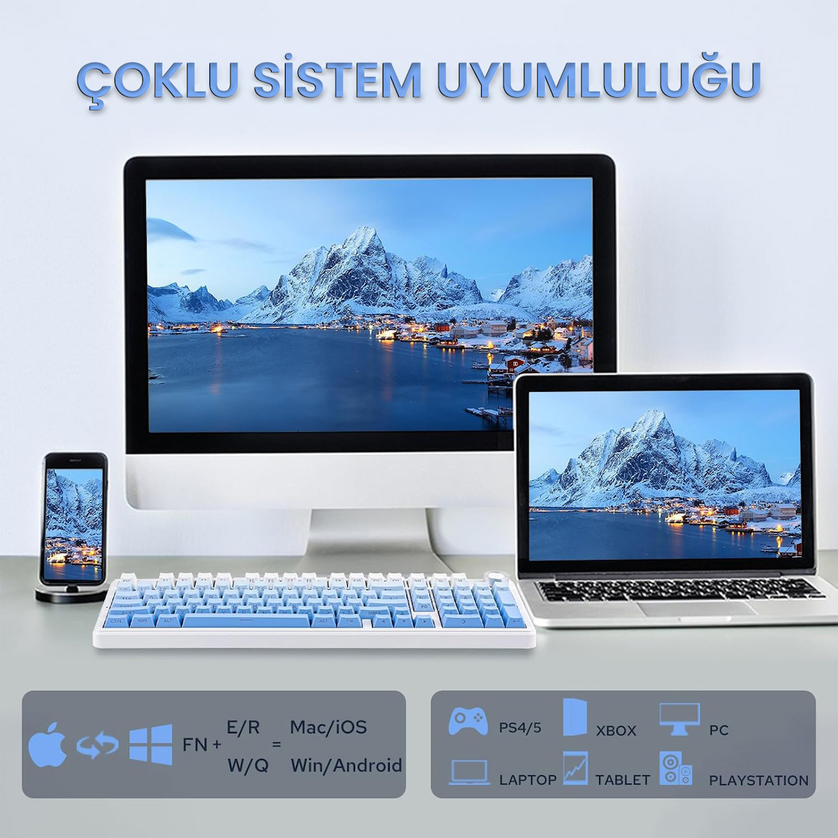 Aula F99 Pro 3 Modlu RGB Hot Swap Mekanik Nimbus V3 Switch Kablosuz Makrolu Klavye Gradyan Mavi