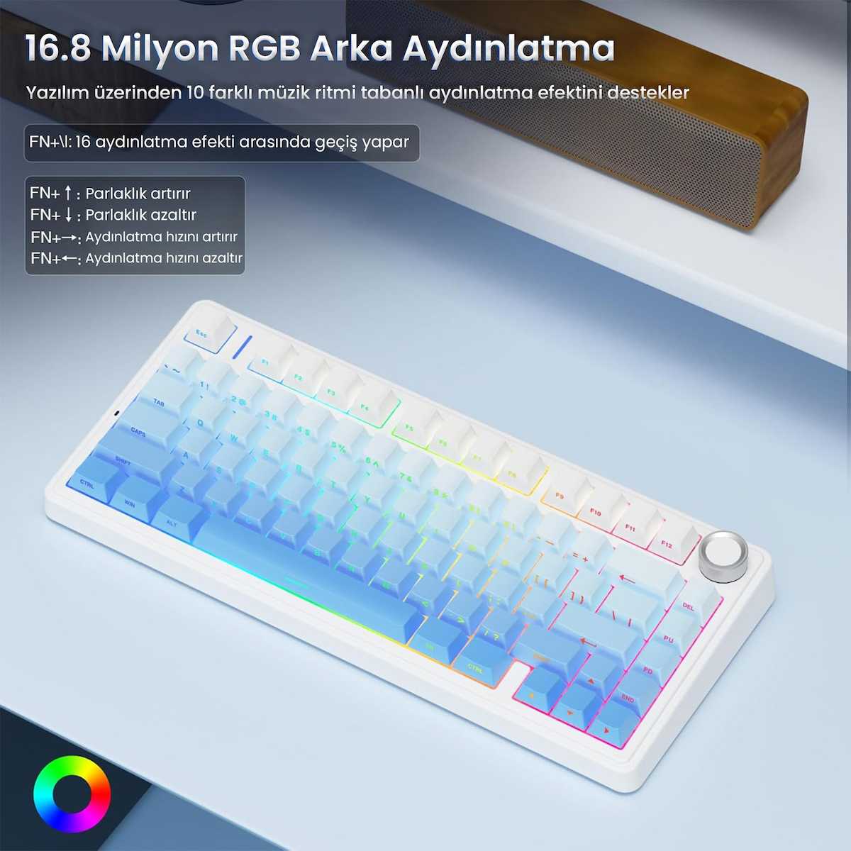 Aula F75 Mekanik RGB TKL Seiya Switch Kablosuz Makrolu Hot Swap Klavye Gradyan Mavi