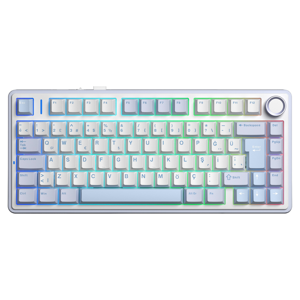 Aula F75 Mekanik RGB TKL GrayWood V4 Switch Kablosuz Makrolu Hot Swap Türkçe Q Klavye Buz Mavisi