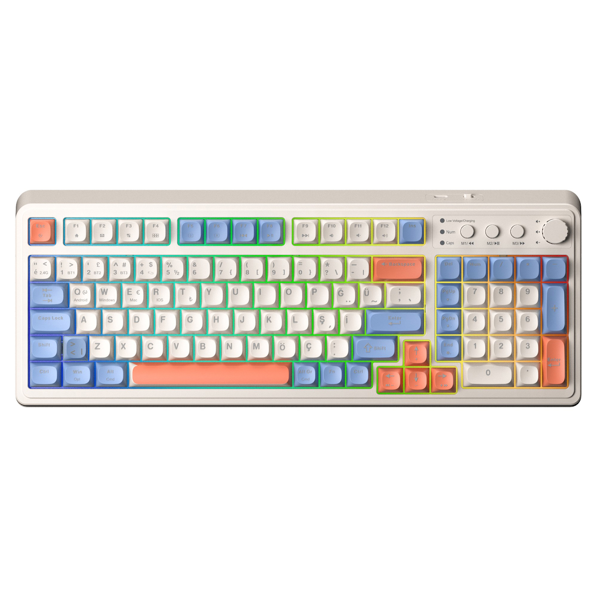 Aula S99 Retro RGB Gaming 3 Modlu Bluetooth/2.4GHz/USB-C Kablosuz Makrolu Türkçe Q Klavye Turuncu