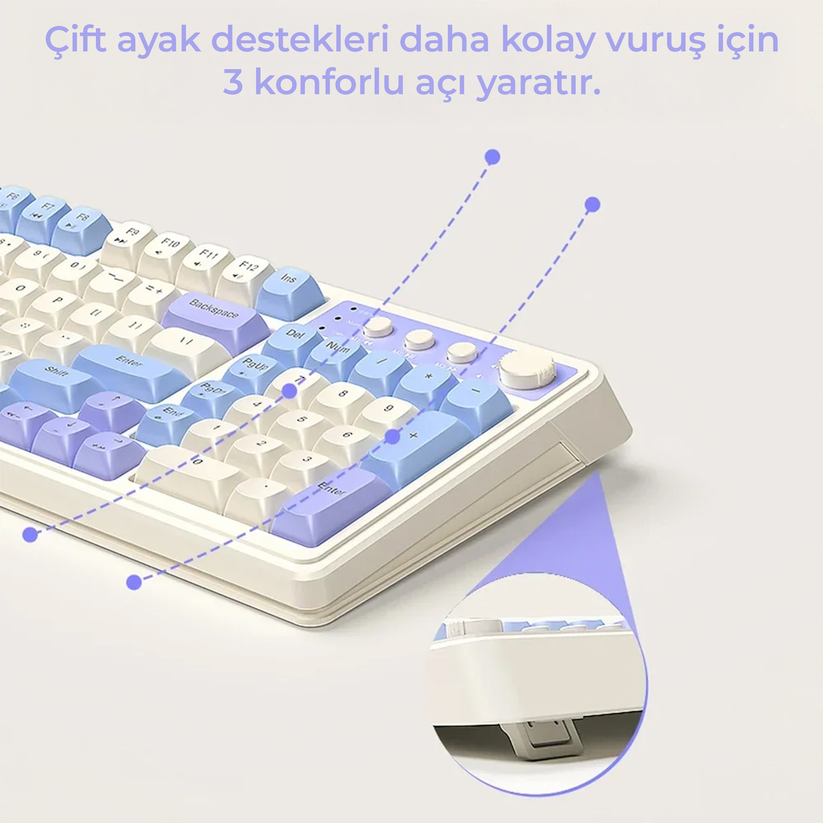 Aula S99 Retro RGB Gaming 3 Modlu Bluetooth/2.4GHz/USB-C Kablosuz Makrolu Türkçe Q Klavye Mavi