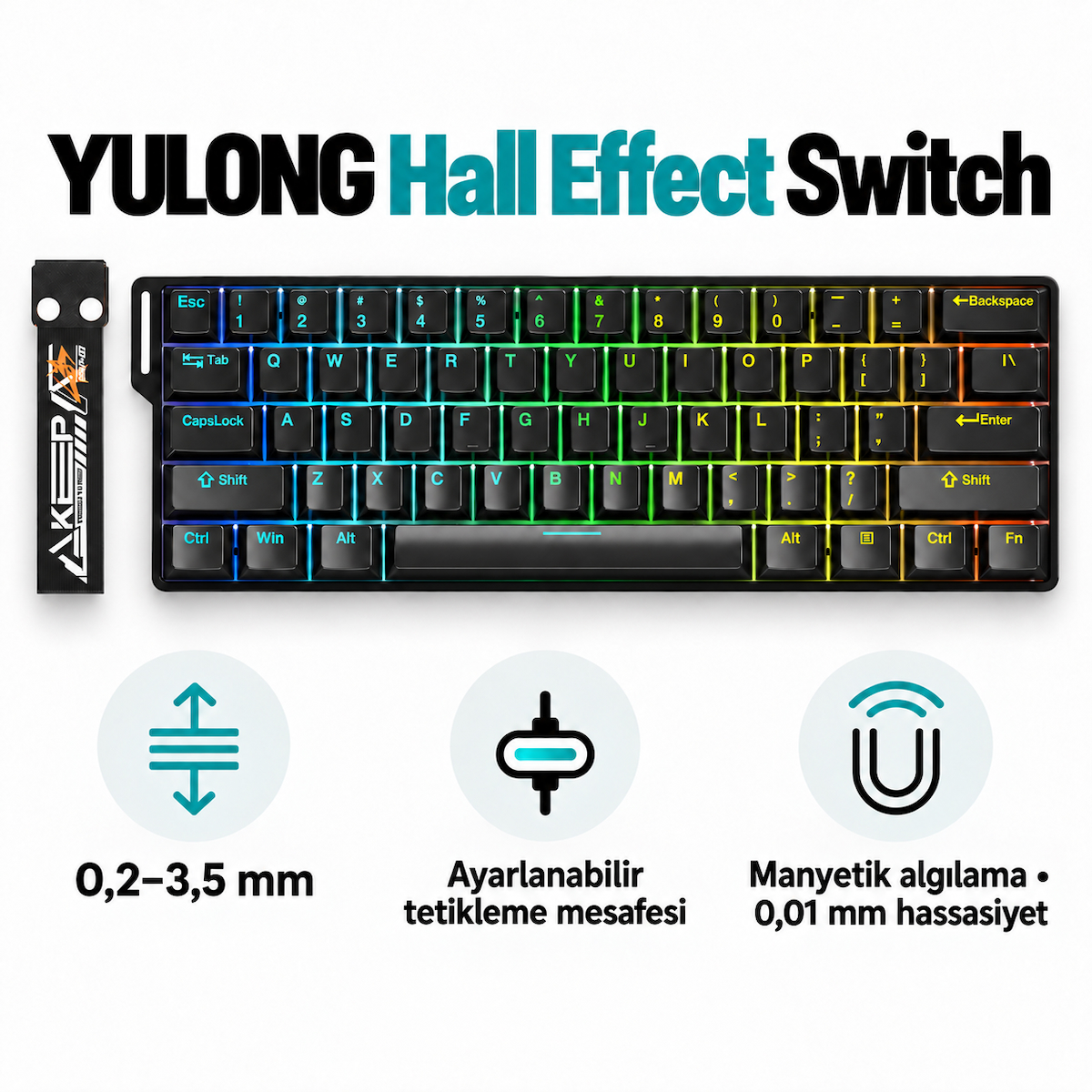 DAREU EK60 HE Black YULONG Manyetik Switch 8K Hz Hall Effect Hotswap RGB İngilizce Mekanik Gaming Klavye