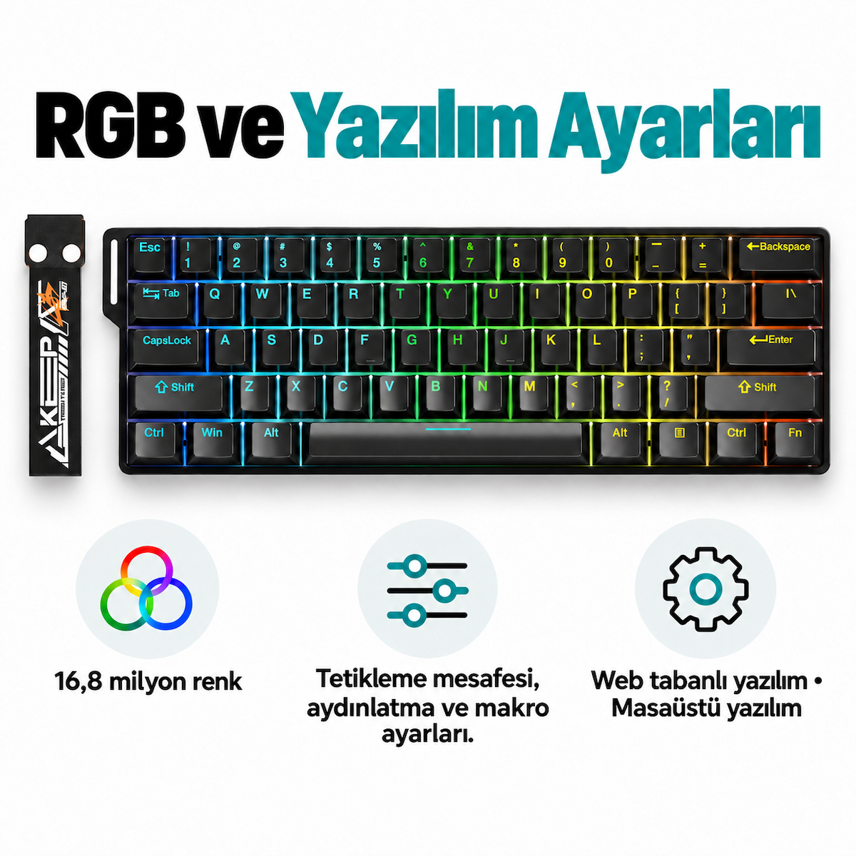 DAREU EK60 HE Black YULONG Manyetik Switch 8K Hz Hall Effect Hotswap RGB İngilizce Mekanik Gaming Klavye