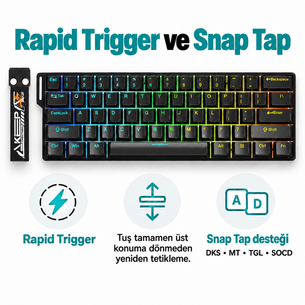 DAREU EK60 HE Black YULONG Manyetik Switch 8K Hz Hall Effect Hotswap RGB İngilizce Mekanik Gaming Klavye