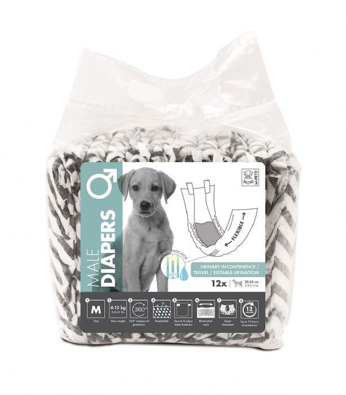 M-PETS DIAPERS ERKEK KÖPEKLER İÇİN KÜLOT (M) 12Lİ